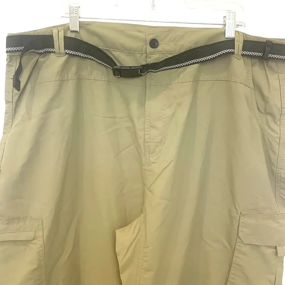 Mens Cargo Golf Pants 42/31 Green Utility Outdoor Elastic Waist Belt Zip Pocket